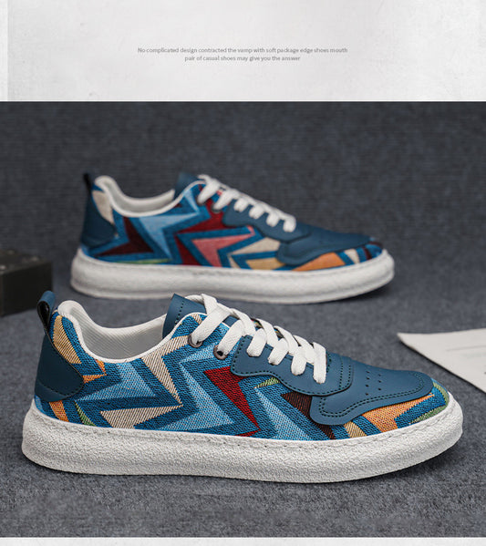Men's Colorful Geometric Print Casual Sneakers - Artistic Low-Top Streetwear Shoes
