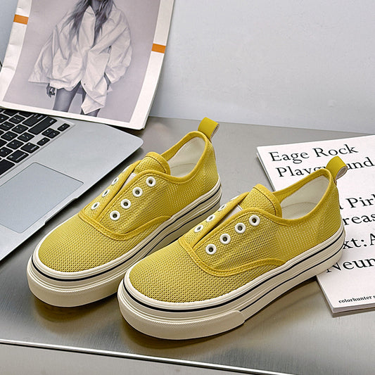 Korean-style colored thin mesh summer one-foot, round-toe, pulled-up lazy shoes with thick soles and breathable casual shoes