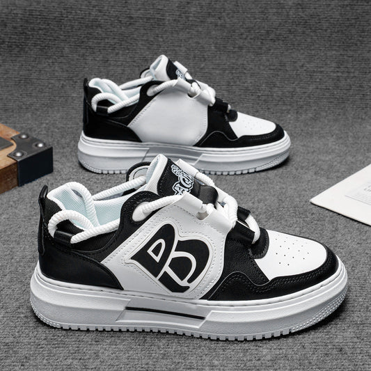 Men's Streetwear Low-Top Sneakers - Bold Logo Patchwork Casual Shoes (Black/White & White/Black)