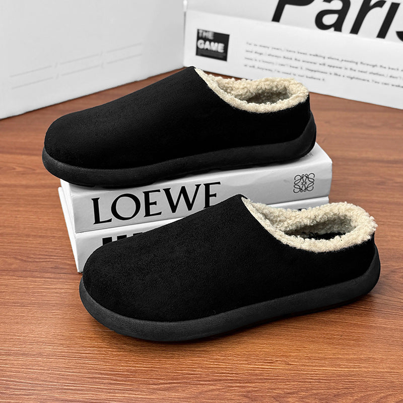 Men's Fleece-Lined Slippers - Suede-Like Warm Indoor Shoes (Brown & Black)