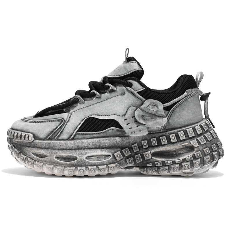 Men's Vintage Distressed Chunky Sole Sneakers - Retro Mechanical Streetwear Athletic Shoes
