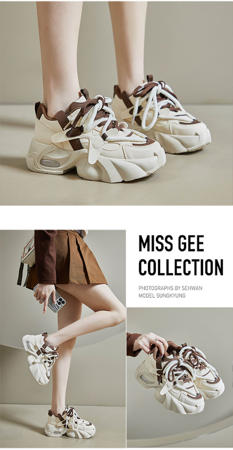 Women's Chunky Sole Retro Dad Sneakers - Multi-Color Casual Streetwear Shoes