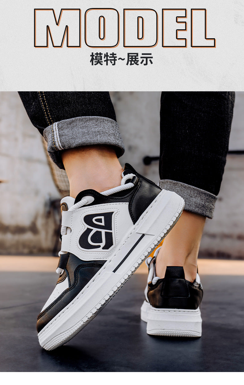 Men's Streetwear Low-Top Sneakers - Bold Logo Patchwork Casual Shoes (Black/White & White/Black)