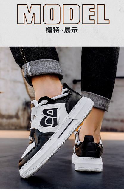 Men's Streetwear Low-Top Sneakers - Bold Logo Patchwork Casual Shoes (Black/White & White/Black)