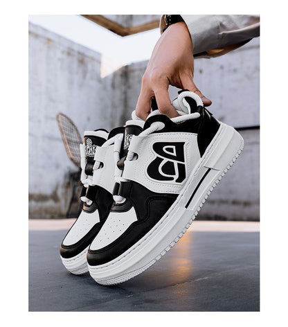 Men's Streetwear Low-Top Sneakers - Bold Logo Patchwork Casual Shoes (Black/White & White/Black)