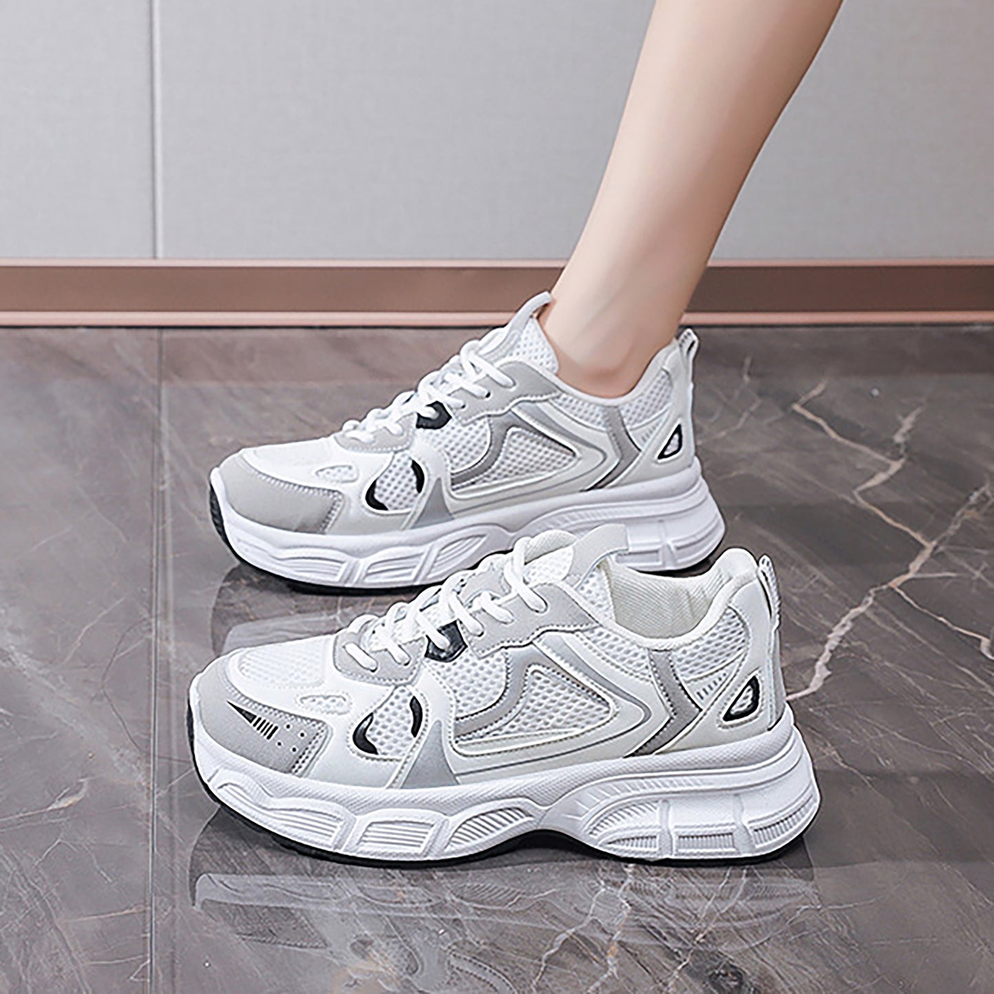 Women's Retro Chunky Sole Dad Sneakers - Multi-Color Casual Athletic Shoes | Pink Gray Silver Styles