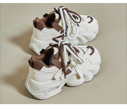 Women's Chunky Sole Retro Dad Sneakers - Multi-Color Casual Streetwear Shoes