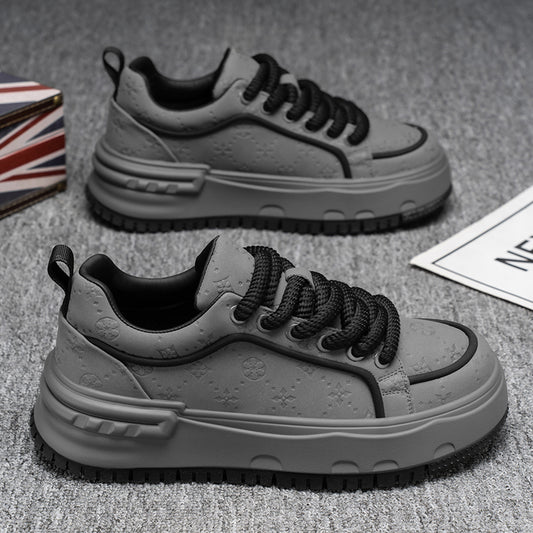 Trendy Embossed Low - Top Sneakers - Chunky Heel & Textured Upper