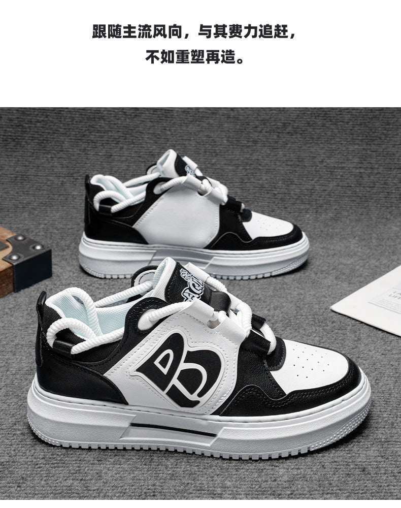 Men's Streetwear Low-Top Sneakers - Bold Logo Patchwork Casual Shoes (Black/White & White/Black)