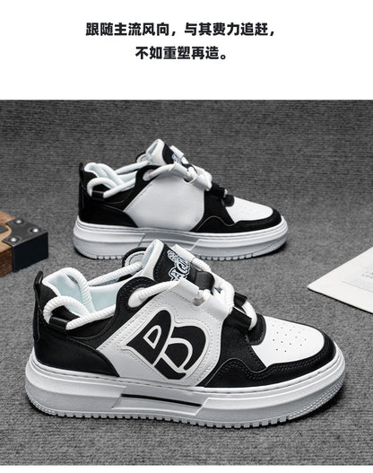 Men's Streetwear Low-Top Sneakers - Bold Logo Patchwork Casual Shoes (Black/White & White/Black)