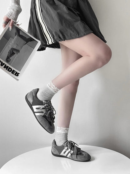 Women's Retro Suede Mesh Sneakers - Gray Casual Athletic Shoes with Silver Accents