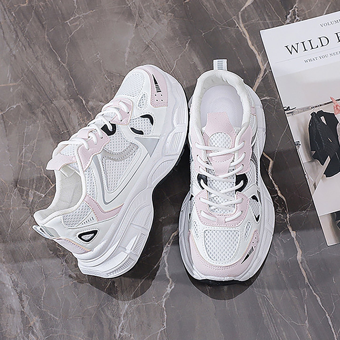 Women's Retro Chunky Sole Dad Sneakers - Multi-Color Casual Athletic Shoes | Pink Gray Silver Styles