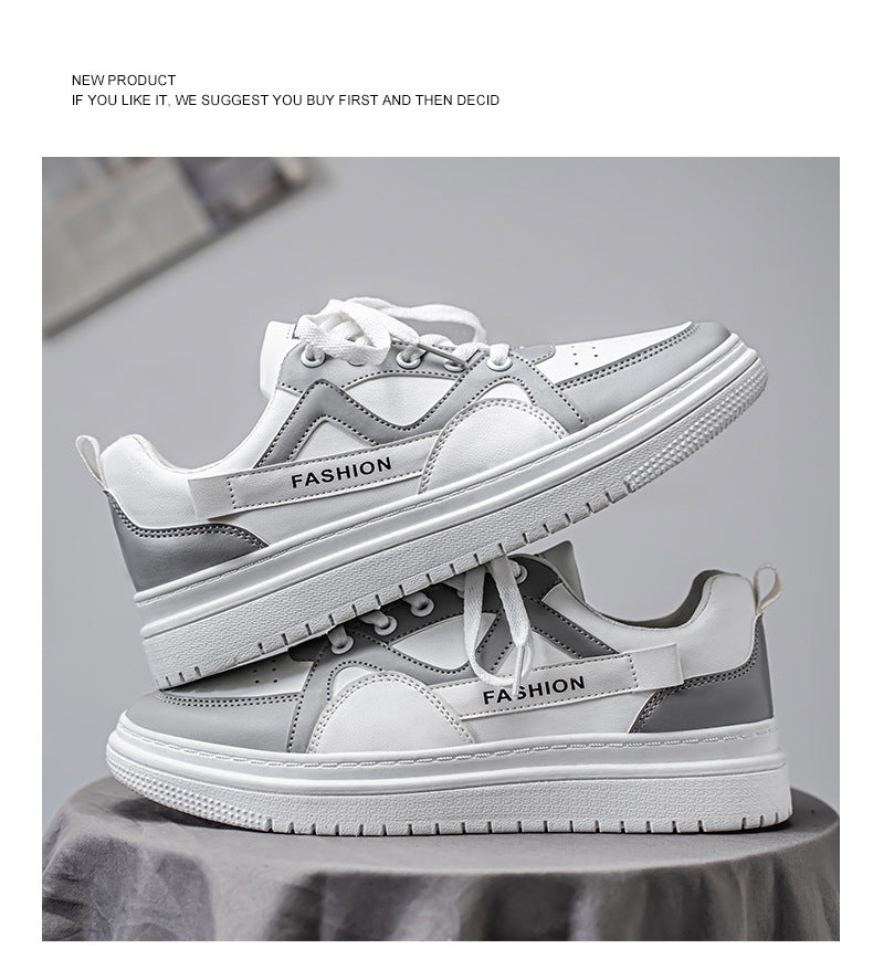 Men's Fashion Low-Top Sneakers - Colorblock Casual Shoes for Men | White Gray & Black White Styles