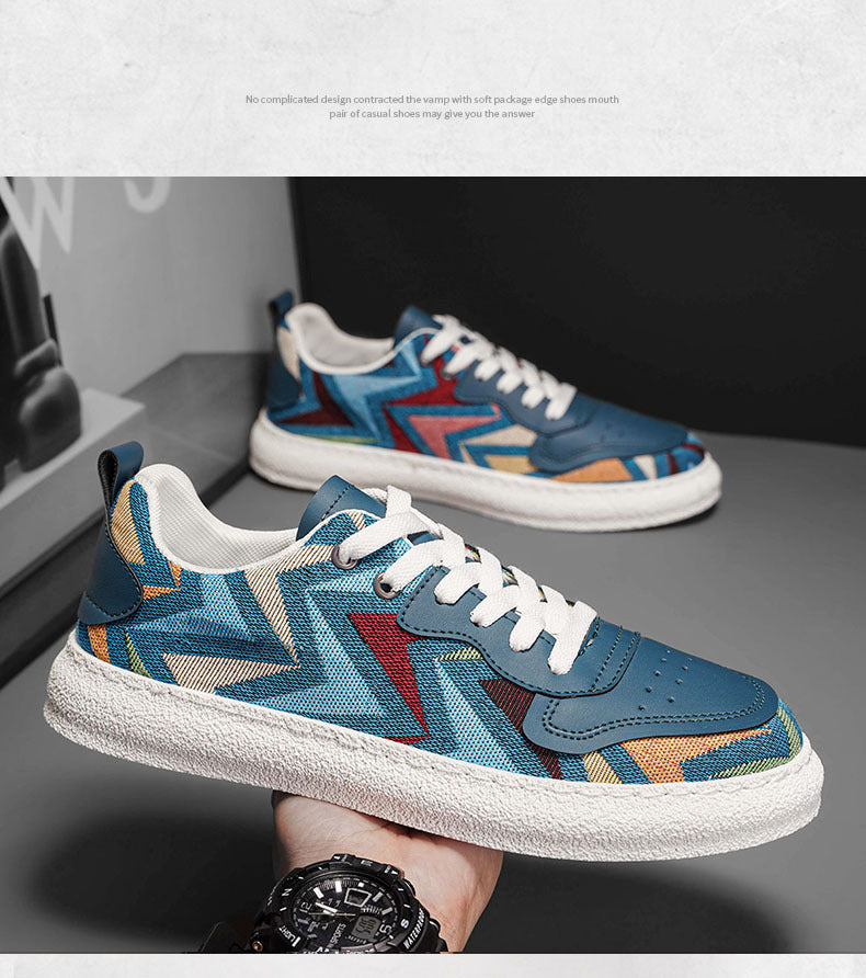 Men's Colorful Geometric Print Casual Sneakers - Artistic Low-Top Streetwear Shoes