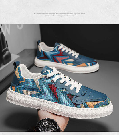Men's Colorful Geometric Print Casual Sneakers - Artistic Low-Top Streetwear Shoes