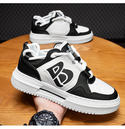 Men's Streetwear Low-Top Sneakers - Bold Logo Patchwork Casual Shoes (Black/White & White/Black)