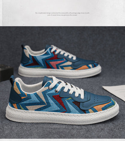 Men's Colorful Geometric Print Casual Sneakers - Artistic Low-Top Streetwear Shoes