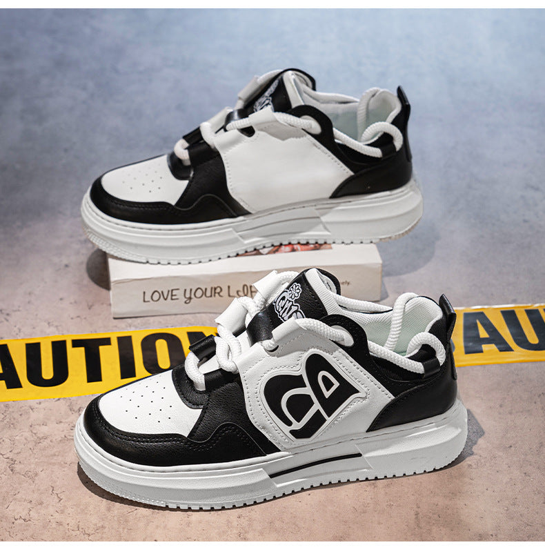 Men's Streetwear Low-Top Sneakers - Bold Logo Patchwork Casual Shoes (Black/White & White/Black)