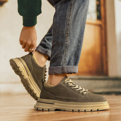 Men's Retro Chunky Sole Casual Shoes - Khaki & Black Suede-Like Workwear Sneakers