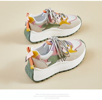 Women’s Vibrant Patchwork Sneakers - Chunky Heel & Retro Flair
