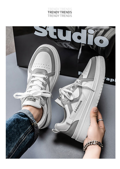 Men's Fashion Low-Top Sneakers - Colorblock Casual Shoes for Men | White Gray & Black White Styles