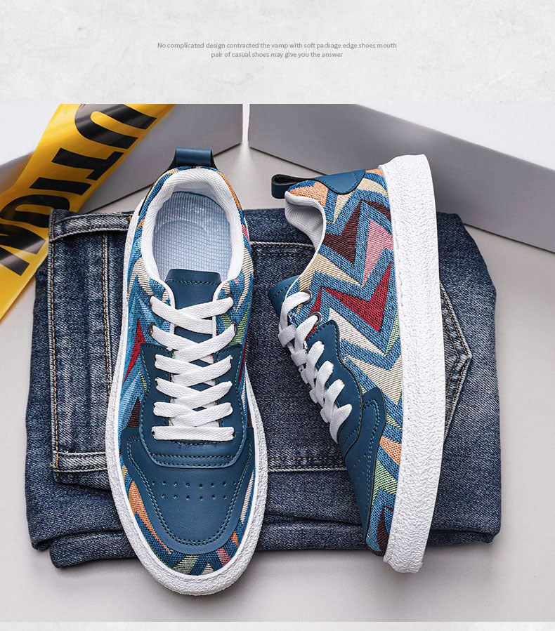 Men's Colorful Geometric Print Casual Sneakers - Artistic Low-Top Streetwear Shoes