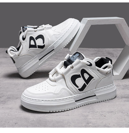 Men's Streetwear Low-Top Sneakers - Bold Logo Patchwork Casual Shoes (Black/White & White/Black)