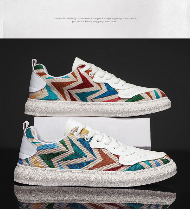 Men's Colorful Geometric Print Casual Sneakers - Artistic Low-Top Streetwear Shoes