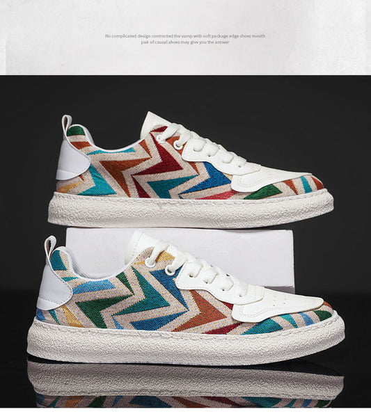 Men's Colorful Geometric Print Casual Sneakers - Artistic Low-Top Streetwear Shoes