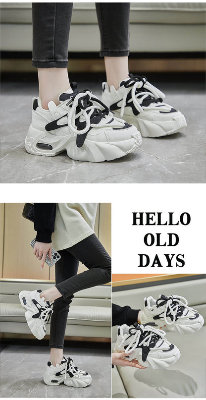 Women's Chunky Sole Retro Dad Sneakers - Multi-Color Casual Streetwear Shoes