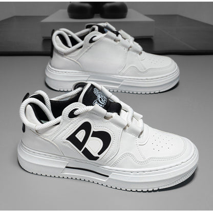 Men's Streetwear Low-Top Sneakers - Bold Logo Patchwork Casual Shoes (Black/White & White/Black)