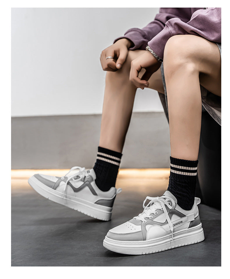 Men's Fashion Low-Top Sneakers - Colorblock Casual Shoes for Men | White Gray & Black White Styles