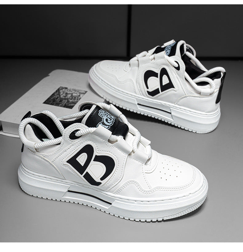 Men's Streetwear Low-Top Sneakers - Bold Logo Patchwork Casual Shoes (Black/White & White/Black)