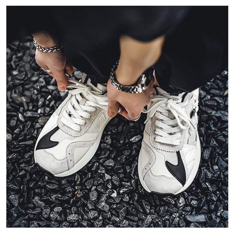 Men's Retro Patchwork Chunky Sole Sneakers - Multi-Color Casual Athletic Shoes