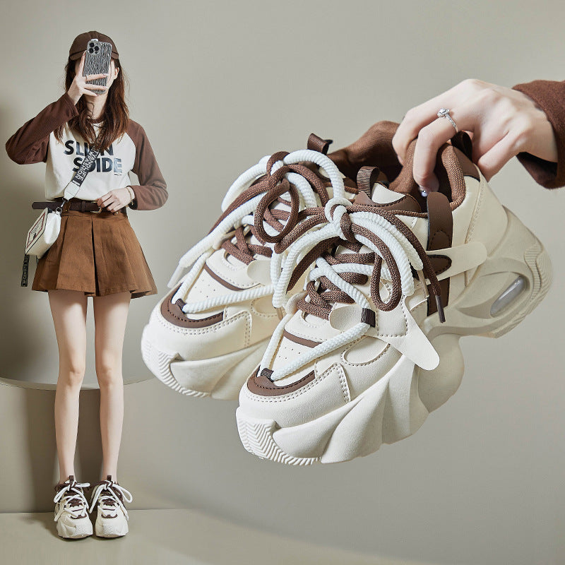 Women's Chunky Sole Retro Dad Sneakers - Multi-Color Casual Streetwear Shoes