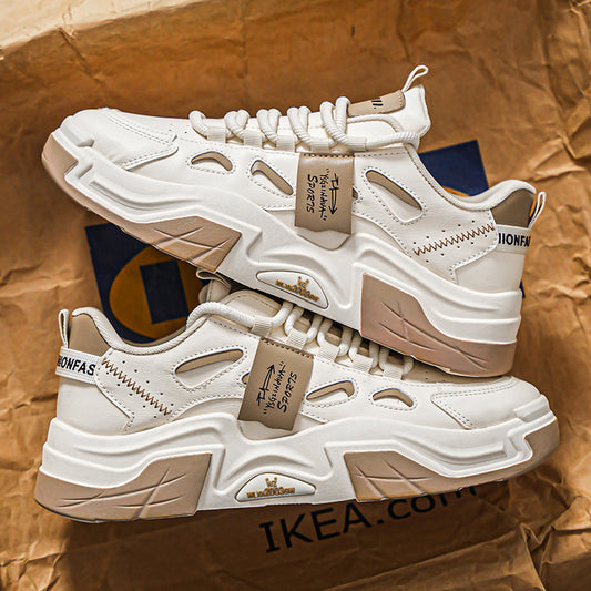 Men's Retro Chunky Sole Dad Sneakers - Multi-Color Casual Athletic Shoes | Beige & Navy Red Styles