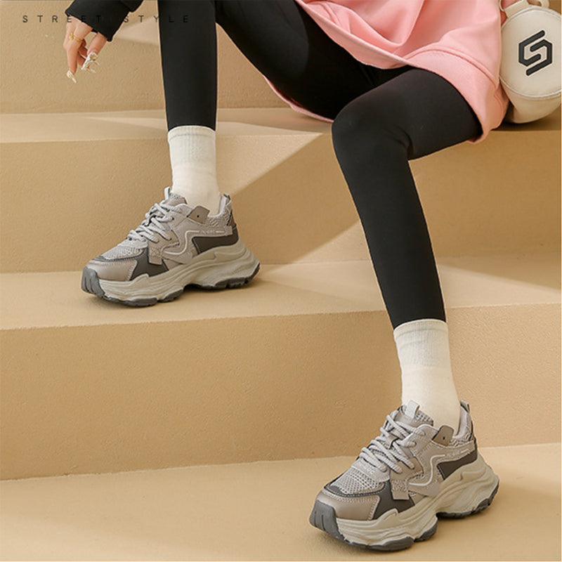 Sporty Dad Sneakers: Chunky Heel & Breathable Mesh