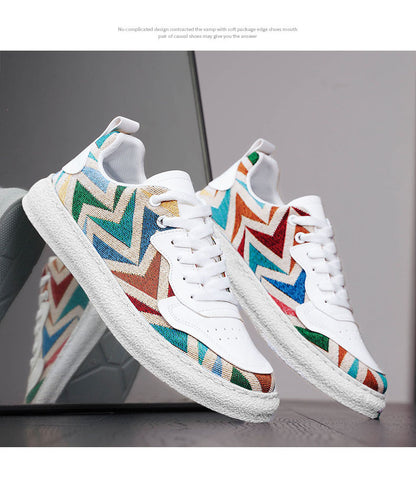 Men's Colorful Geometric Print Casual Sneakers - Artistic Low-Top Streetwear Shoes