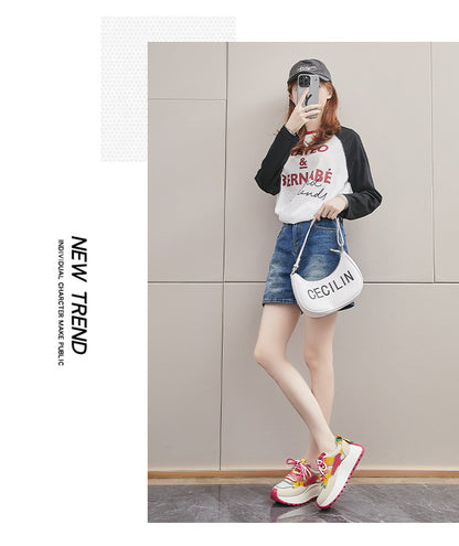 Women’s Vibrant Patchwork Sneakers - Chunky Heel & Retro Flair