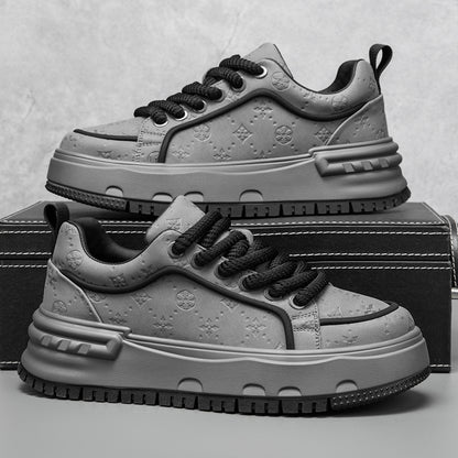 Trendy Embossed Low - Top Sneakers - Chunky Heel & Textured Upper