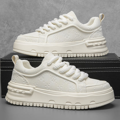 Trendy Embossed Low - Top Sneakers - Chunky Heel & Textured Upper