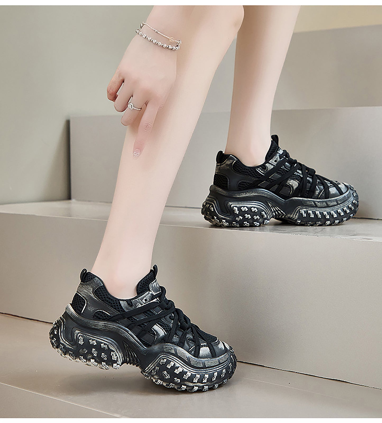 Sporty Chunky Sneakers: Mesh Panels & All - Terrain Soles