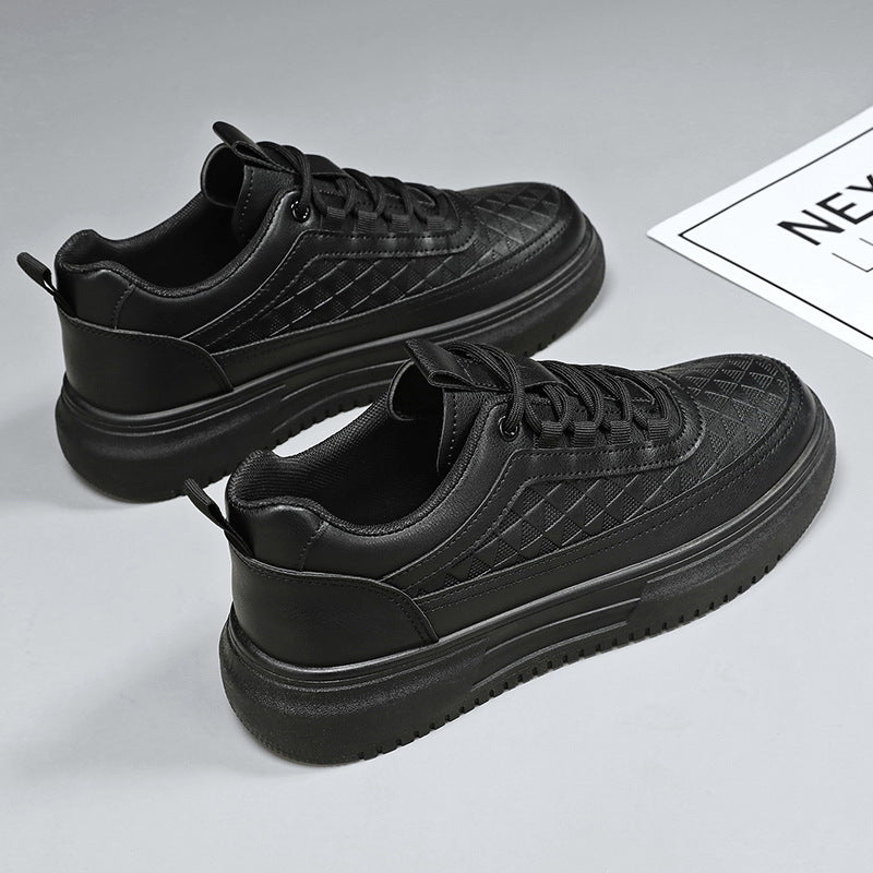 Men's Chunky Sole Platform Sneakers - Minimalist Casual White & Black Shoes