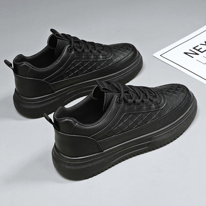 Men's Chunky Sole Platform Sneakers - Minimalist Casual White & Black Shoes
