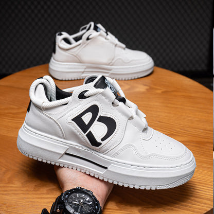 Men's Streetwear Low-Top Sneakers - Bold Logo Patchwork Casual Shoes (Black/White & White/Black)
