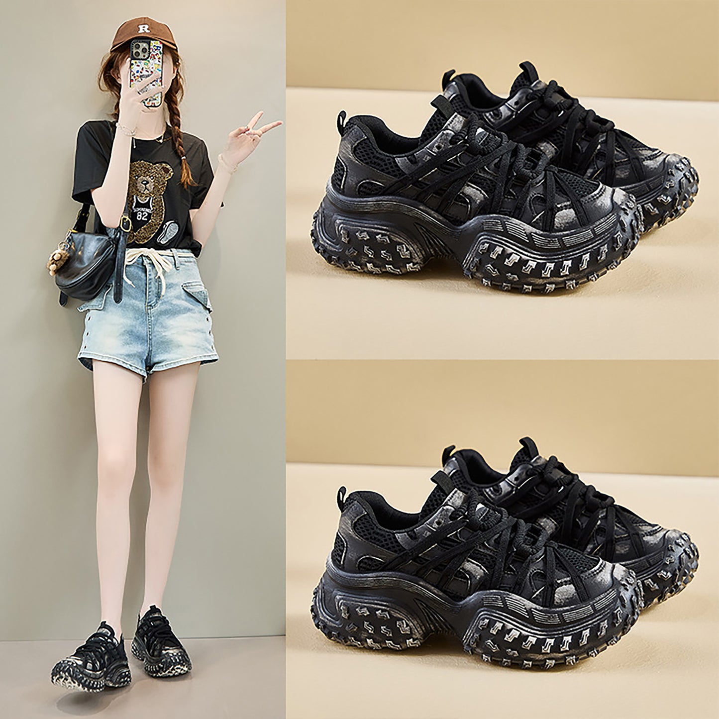 Sporty Chunky Sneakers: Mesh Panels & All - Terrain Soles