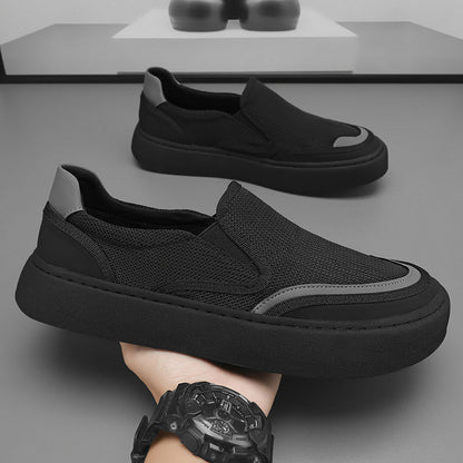 Men's Black Mesh Slip-On Chunky Sole Casual Sneakers