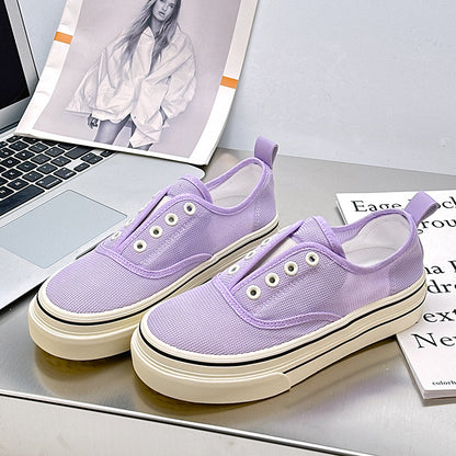 Korean-style colored thin mesh summer one-foot, round-toe, pulled-up lazy shoes with thick soles and breathable casual shoes