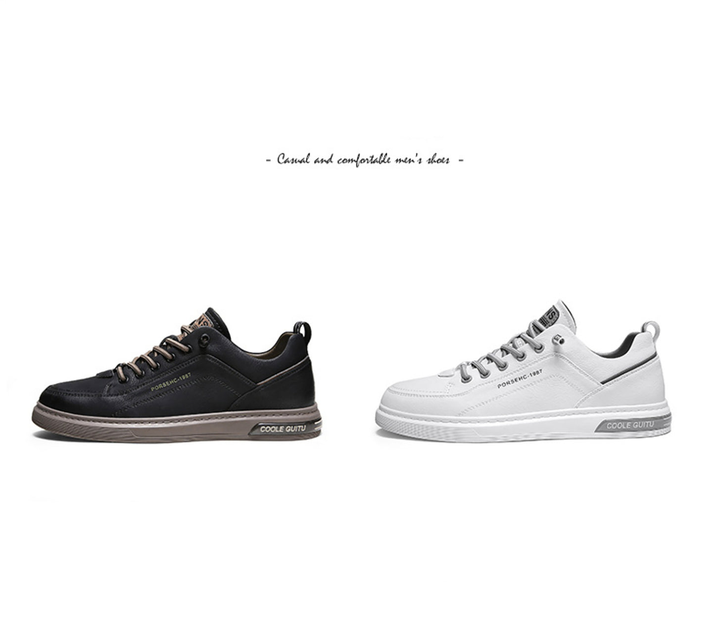 Men's Leather Low - Top Sneakers - Casual Lace - Up Fashion Shoes