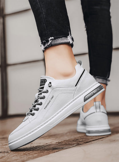 Men's Leather Low - Top Sneakers - Casual Lace - Up Fashion Shoes